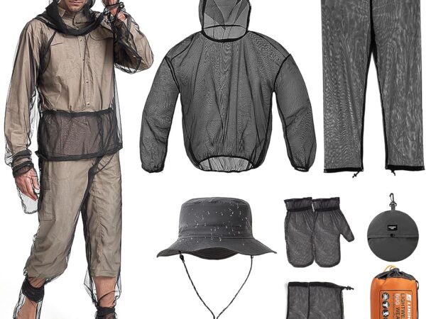 5 Stück Anti-Moskito-Anzug mit Mückenkopf-Netz-Hut, Moskito-Anzug, Mückenschutz, leichtes Netznetz, Sommerkleidung mit Jacke, Handschuhe, Hose für Angeln, Camping, Jagd, Unisex