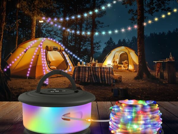 TOHETO 10 m Camping Lichterkette Aufrollbar, 3-in-1 Tragbare Wiederaufladbare LED Lichterkette, USB Aufladbar Lichterkette Camping,Lichterkette für Zelt Vorzelt Festival Dekoration (Schwarz)