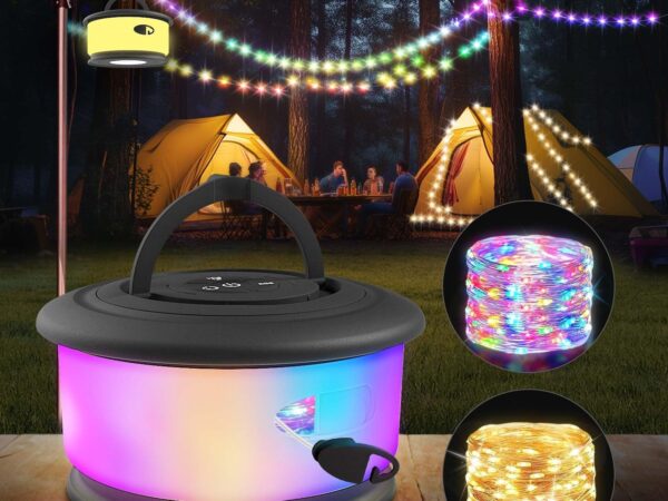 Camping String Lights,2 in 1 Upgraded 32.8FT Rechargeable Tent Lights String with 19 Lighting Modes,Quick Storage camping lights,Portable LED Lamp for Bedroom Yard Decor Christmas Camping(Black)