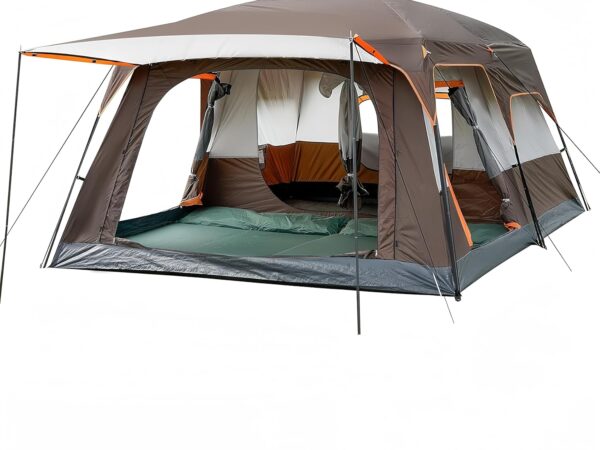 KinZon Campingzelt für 10 Personen, wasserdicht, großes Familienzelt mit 2 Schlafzimmern, 6 großen Netzfenstern für Picknick, Camping