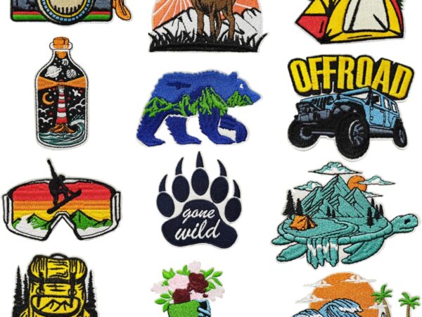 JMZLLRX 12 Stück Camping Thema Applikationen Patches zum Aufbügeln, Flicken Patches Sticker für Kleidung Kleid Jeans Hosen Hüte Rucksäcke Nähen Applique DIY Zubehör
