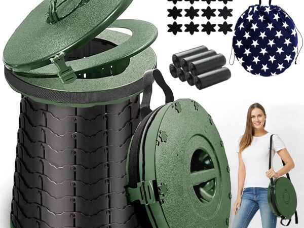ALEVMOOM Faltbar Campingtoilette,Mobile Toilette mit Tragetasche und 7 Müllsäcke,Tragbare Camping Toiletten für Draußen Camping,Boot,Autofahrten,Strand