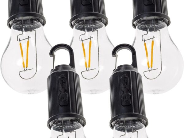 ChiliTec Led Lampe mit Akku 5 Stück Haken Karabiner Batterie aufladbar dimmbar 3000k Warmweiß Hängelampe Beleuchtung für Zelt Camping Balkon Terrasse