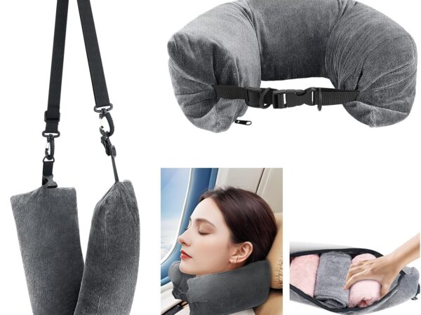 Priksia Nackenkissen Flugzeug, Reisekissen Auto zum Reisen mit Sachen und Kleidung, Befüllbares Clothing Nackenhörnchen Stopfbares Travel Pillow für Reisen, Camping, Büro und Haus(Kein Füllstoff)