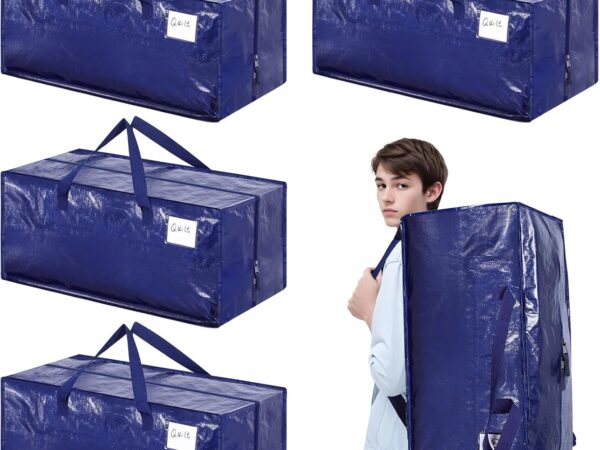 Dntorx 4 Stück 92L Aufbewahrungstasche, Heavy-Duty Umzugskartons Große Umzugstaschen mit Rucksackgurten Faltbare Aufbewahrungsbox mit Reißverschluss für Umzug Camping Bettwäsche Kleidung Aufbewahrung