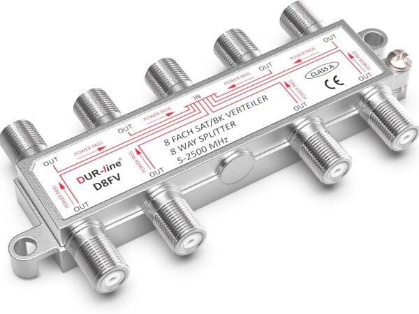 DUR-line SAT & BK-Verteiler - 8-Fach Splitter - voll geschirmt - Unicable & HD tauglich - für Sat-Anlagen DVB-S2 - BK, UKW, DC-Durchlass, TV Antennen