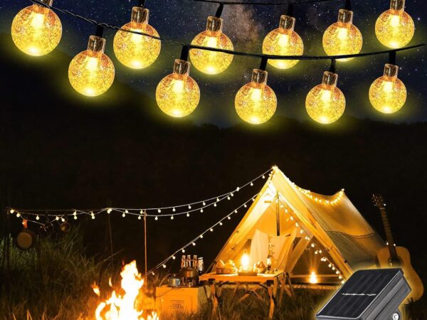 SALCAR Solar LED Lichterkette für Camping Vorzelt Außen, 5M 20 LEDs Kristall Kugeln Solar LED Deko für Garten, Bäume, Terrasse - Warm