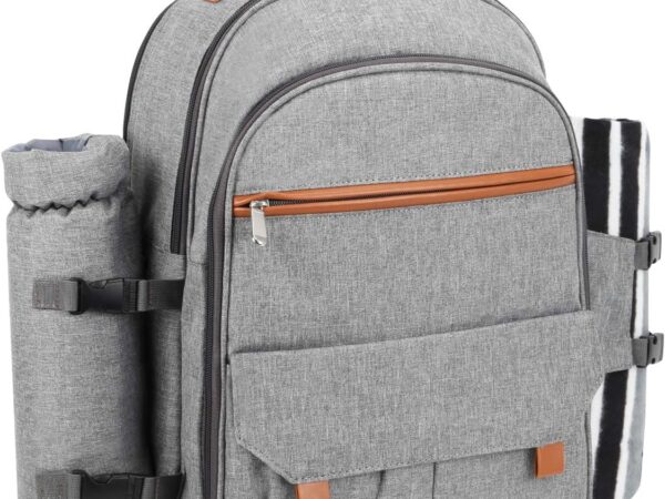 Sunflora Picknick Rucksack Set 4 Personen mit Isoliertem Kühlung und Decke, Picknickkorb 4 Personen für Camping Outdoor(Grau)