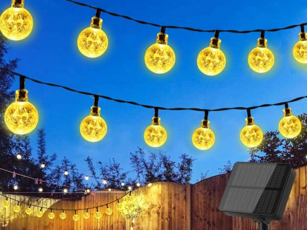 SonPen Solar Lichterkette Aussen, 12M 60 LED Solar Kettenlicht Kristall Kugeln, 8 Modi Solarlichterkette Außen Wasserdicht Garten Lichterkette Solar Outdoor für Terrasse, Hochzeit, Balkon, Partys