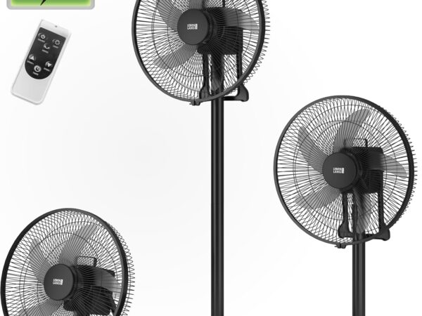 LEBENLANG Akku Ventilator Batteriebetrieben - 3600mAh bis zu 45h Laufzeit Inkl. Fernbedienung & 5 Rotorblätter I Ideal als Camping Ventilator Akku Deckenventilator Wandventilator Standventilator Fan