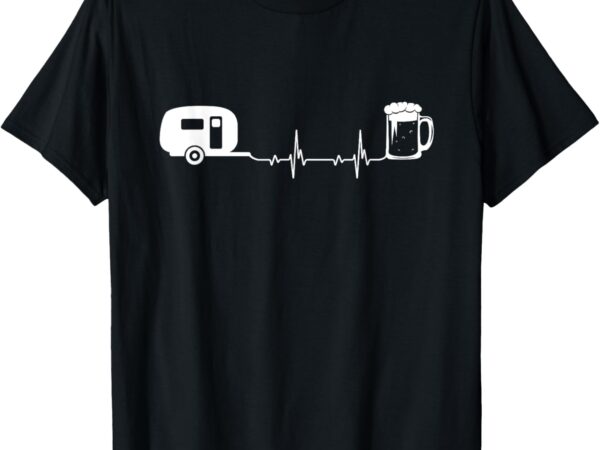 Herzschlag Camping und Bier mit Wohnmobil und Wohnwagen T-Shirt