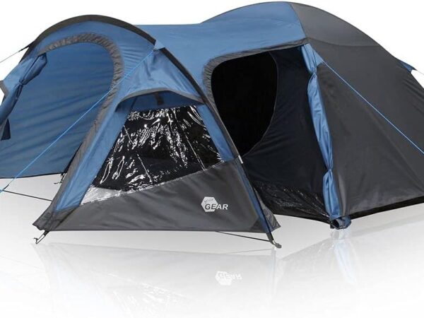 yourGEAR Posada 4 Person Dome Tent with Window, Trekking Tent with 2.8 m² Stem, with Ventilation, Insect Protection, Waterproof with 3000 mm, Blue/Grey