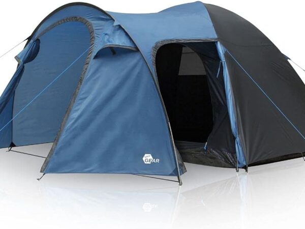 your GEAR Cetona Camping Tent in 2 Sizes for 4 or 5 Men, Dome Tent with 3000 mm Water Column, Living Room, Porch, 2 Entrances, Standing Height, Dark Sleeping Cabin, Festival Tent in Blue / Grey