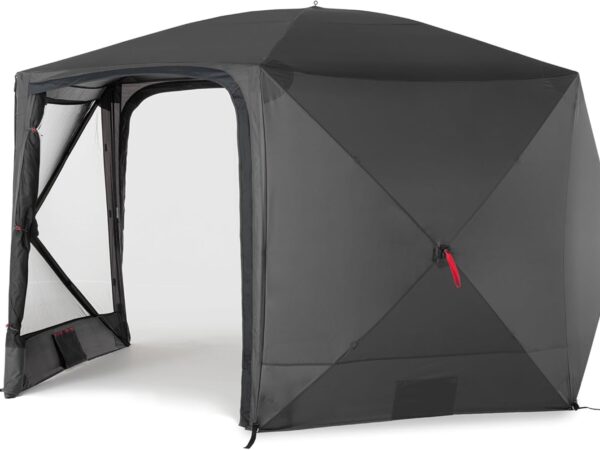 qeedo faltbares Schnell-Aufbau Pavillon mit UV-Schutz, wasserabweisend (3,7 x 2,2 m) inkl. Sturmleinen & Stahl-Heringe, Camping Vorzelt Event Shelter - Quick Hub Hex