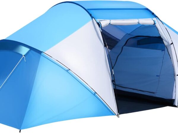 Outsunny Campingzelt Familienzelt Tunnelzelt mit 2 Schlafkabinen 4-6 Personen Blau L430 x B240 x H170cm, für Trekking