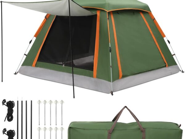 HAUSPROFI Tent 2-3 Perosons Pop Up Tent, Camping Tent with Awning Window, Large Waterproof Automatic Throwing Tent, Double Door Ventilation, Mosquito Protection, 2 Layers Dome Tent for Camping