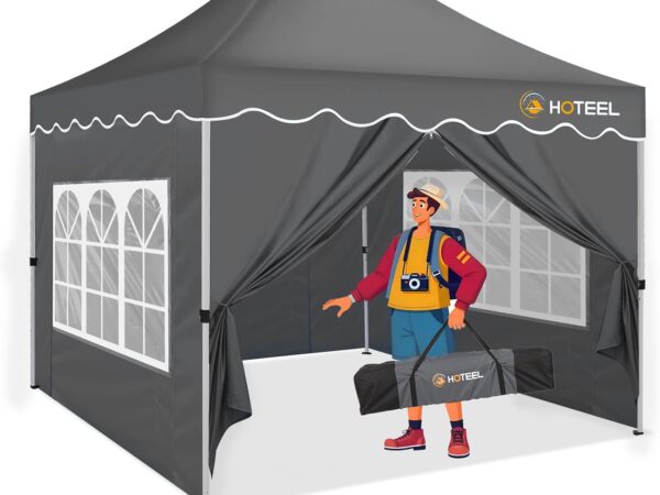 HOTEEL Folding Gazebo 3 x 3 Waterproof Stable with 4 Side Walls Gazebo UV 50+ Folding Gazebo 3 x 3 Thickened Frame Easy to Set Up Party Tent for Weddings Parties Patio (Grey)