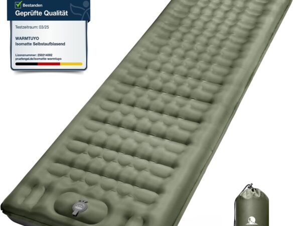 Isomatte Camping Selbstaufblasend, 12CM Verdicktes Aufblasbare Matratze Kleines Packmaß, Wasserdicht Luftmatratze Outdoor mit Fußpressepumpe und Kissen, Anti-Ripstop Schlafmatte für Wandern und Strand
