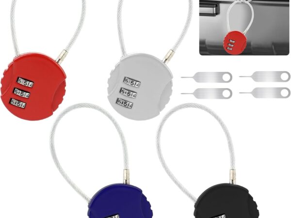 Set of 4 Combination Lock, 3 Digit Suitcase Lock, Small Lock with Combination Code, Made of Metal, Weatherproof Combination Code, Padlock, Wire, Travel Suitcase for Suitcase, Luggage, Travel Bag,