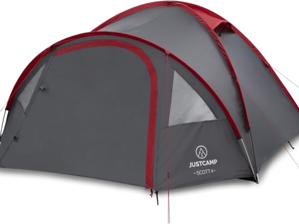 JUSTCAMP Scott Camping Tent with Anteroom, Igloo Tent for 3 or 4 Persons, Double-Walled Dome Tent