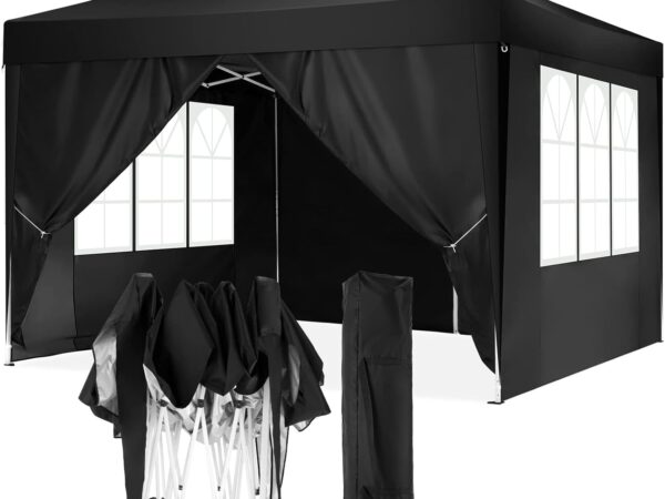 COBIZI Gazebo 3 x 3 m Waterproof Stable Winterproof Foldable Folding Gazebo Party Tent Pop Up Garden Gazebo for Beach Wedding with 4 Side Panels UV Protection 50+ Height Adjustable Black