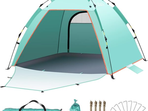 Yafaca Beach Shelter, 1-3 Person Automatic Pop Up Tent, Large UV Protection 50+ Sun Protection, Portable, Two Doors, Lightweight Pop Up Beach Tent for Garden, Fishing, Picnic