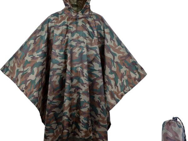 BALIGO 3-in-1 Multi-Purpose Rain Poncho, Waterproof, Lightweight & Quick Drying, Poncho Men & Women, Camouflage Rain Jacket, Camouflage Tent, Camouflage Suit, Rain Cape with Hood for Hiking, Camping,