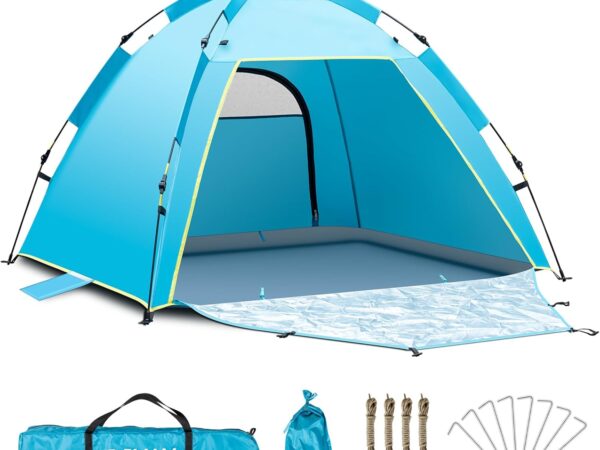 Cflity Strandmuschel, 1-3 Personen Automatische Instant Pop Up Strandzelt, UV Schutz 50+ Sonnenschutz Groß Tragbar Extra Light Pop Up Zelt mit Doppeltür für Garten, Fischen, Picknick