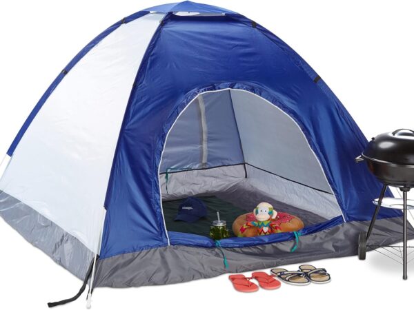 Relaxdays Pop Up Camping Tent H x W x D: 135 x 200 x 200 cm, throwing tent, water-repellent, small pack size, UV 50+, blue, blue