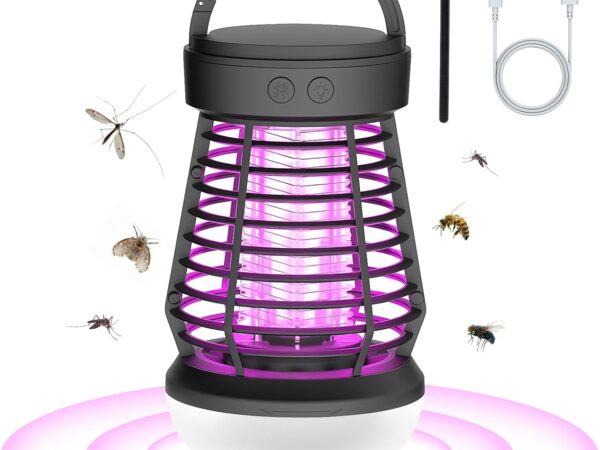 Kasanni Insect Killer Electric Mosquito Lamp Camping Mice Repellent 2000 mAh Battery, USB Rechargeable and LED Lighting Fly Trap Electric Insect Lamp for Homes, Tents, Camping Sites