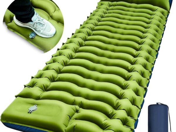 Yuzonc Isomatte Camping Selbstaufblasend, Camping Luftmatratze mit Fußpresse Pumpe & Kissen, Kleines Packmass Aufblasbare Matratze Kompakte und Leichte für Outdoor