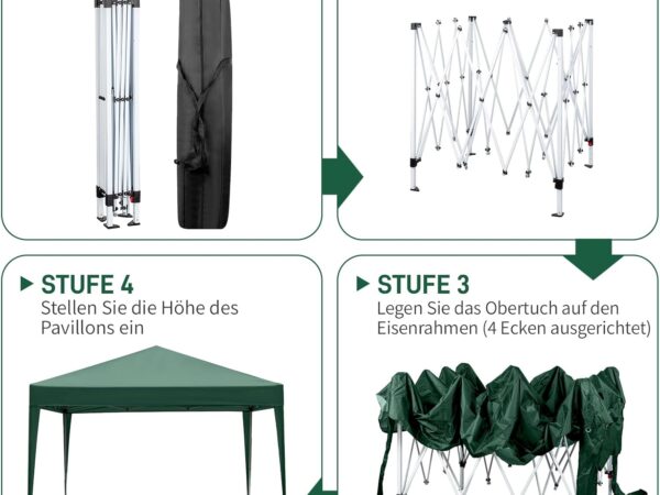 Bonnlo Pop-up Gazebo, Folding Gazebo 3 x 3 m, Height Adjustable, Waterproof Party Tent with 4 Side Panels, Garden Gazebo for Outdoor Wedding Garden Camping Party, Green
