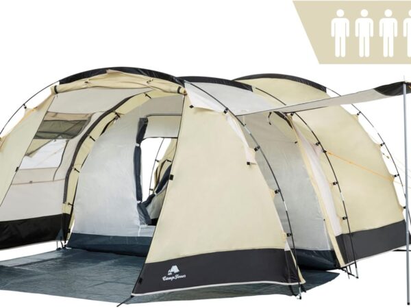 CampFeuer Super+ Tent for 4 People, Large Tunnel Tent with 2 Entrances and Canopy, 3000 mm Hydrostatic Head, Group Tent, Camping Tent, Family Tent