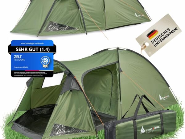 TENTZONE Dome 01 Waterproof 4000mm 2-3 Person Camping Tent, Entrance Room with Removable Groundsheet, Ventilation Holes, Green