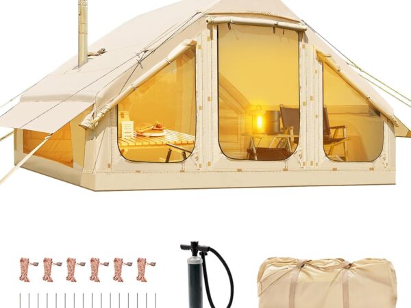Ytaoeo Aufblasbares Zelt für Camping Outdoor Zelt mit Luftpumpe, Kaminöffnung Aufblasbares Gampingzelt aus Wasserdichtem Oxford-Stoff Air Glamping Zelte, Verschiedene Optionen für 2-10 Personen