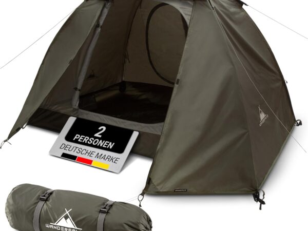WANDERFALKE® Zelt 2-4 Personen wasserdicht 4.000mm, Ultraleicht & kleines Packmaß, Campingzelt mit Vorzelt, Familienzelt, Outdoor Zelte für Camping, Reise, Angeln, für warme & kalte Tage