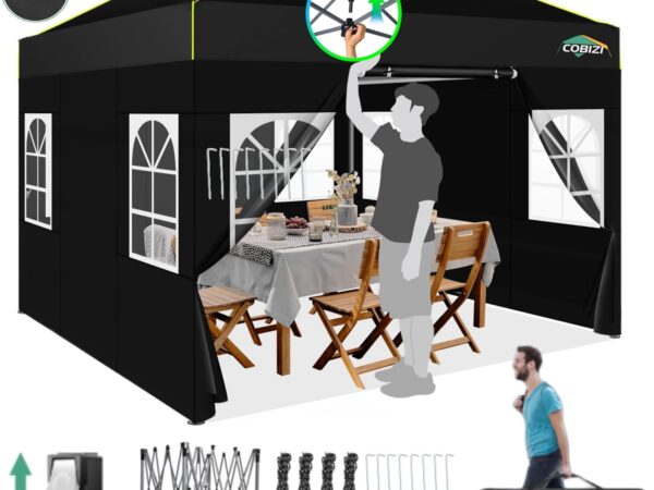 COBIZI Gazebo 3 x 3 m Waterproof Stable Winterproof Folding Gazebo Party Tent Garden Gazebo Pop Up Gazebo Folding Tent with 4 Side Ventilation Openings, Sandbag for Market, Outdoor Event, Black