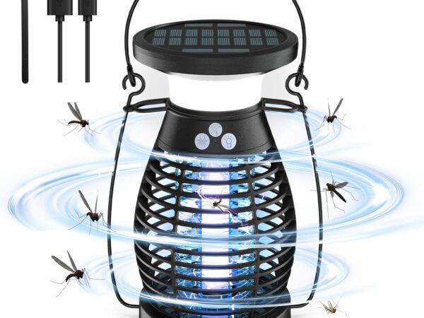 Electric Insect Killer, 4200 V Solar Mosquito Trap, Electric Fly Trap, Indoor Outdoor Electric Fly Trap, Anti Mosquito Lamp, Outdoor Insect Trap, Mosquito Protection for Home bubbacare